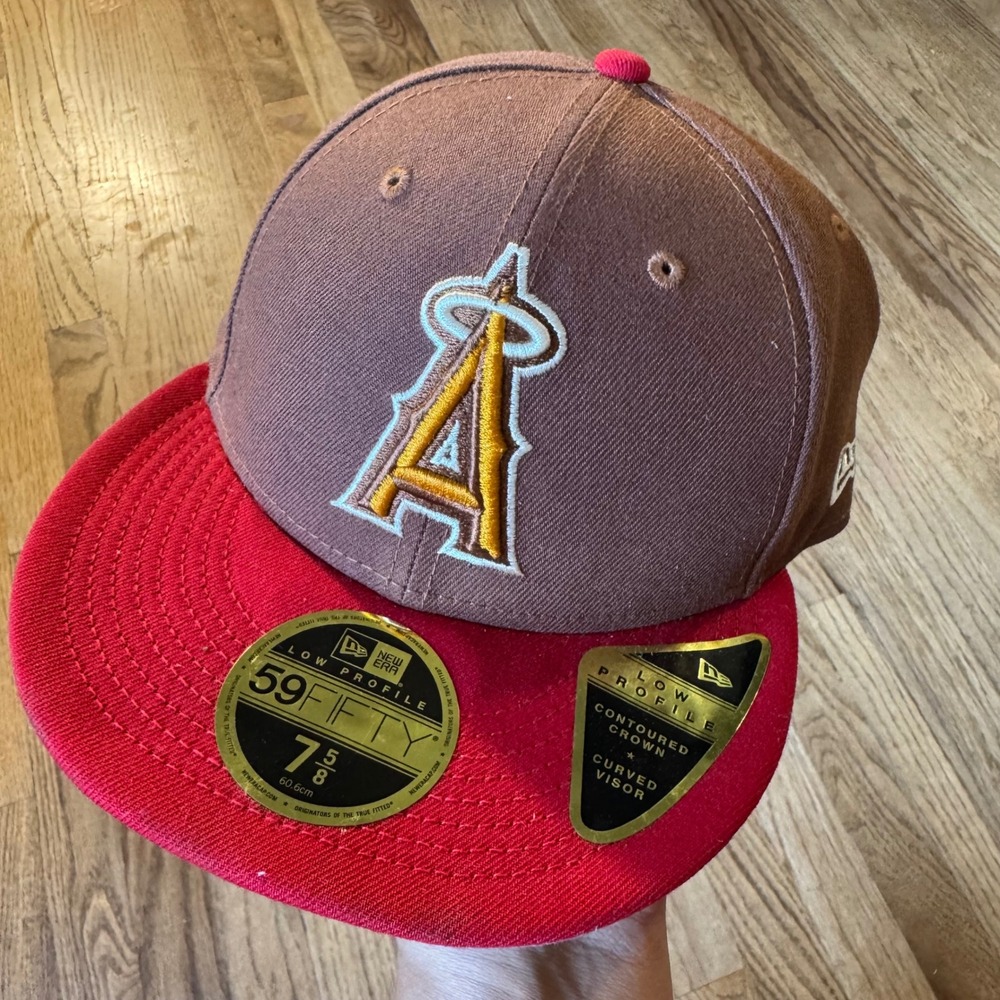 New Era 59FIFTY Low Profile LA Angels Tiramisu Brown Red Fitted Hat 7 5/8